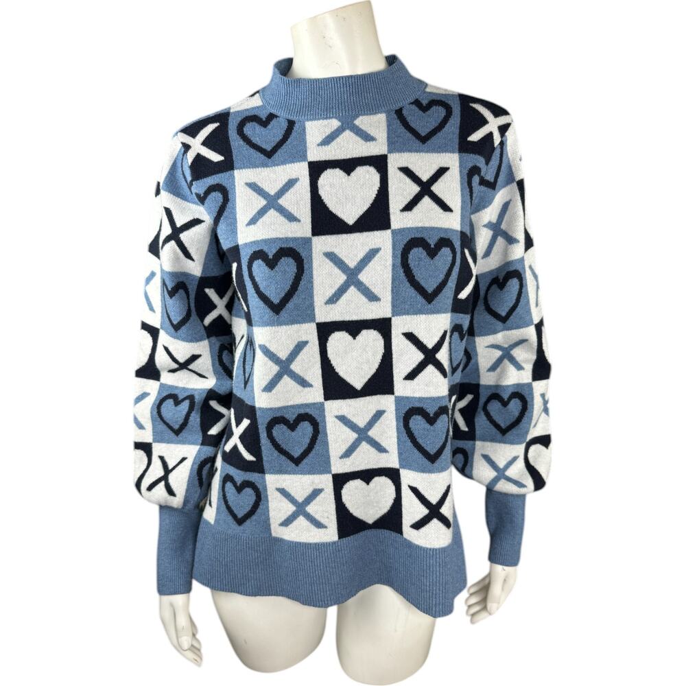 Studio Park X Courtney Khondabi Heart Sweater Blue Small Valentine Winter